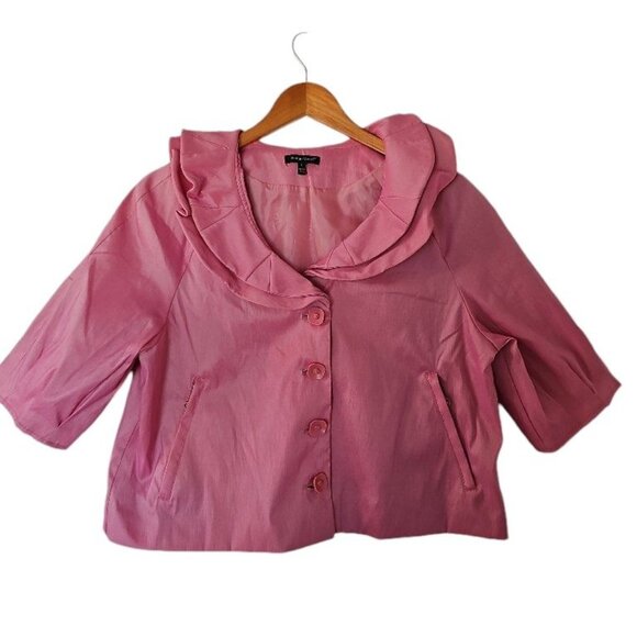 Samuel Dong Pink Glam Party Ruffle‎ 3/4 Sleeve Cropped Jacket L Large - Picture 2 of 13